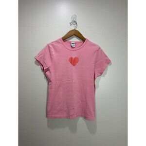 Vintage Y2K Old Navy Pink Heart Graphic T Shirt Baby Tee Size Women’s XL